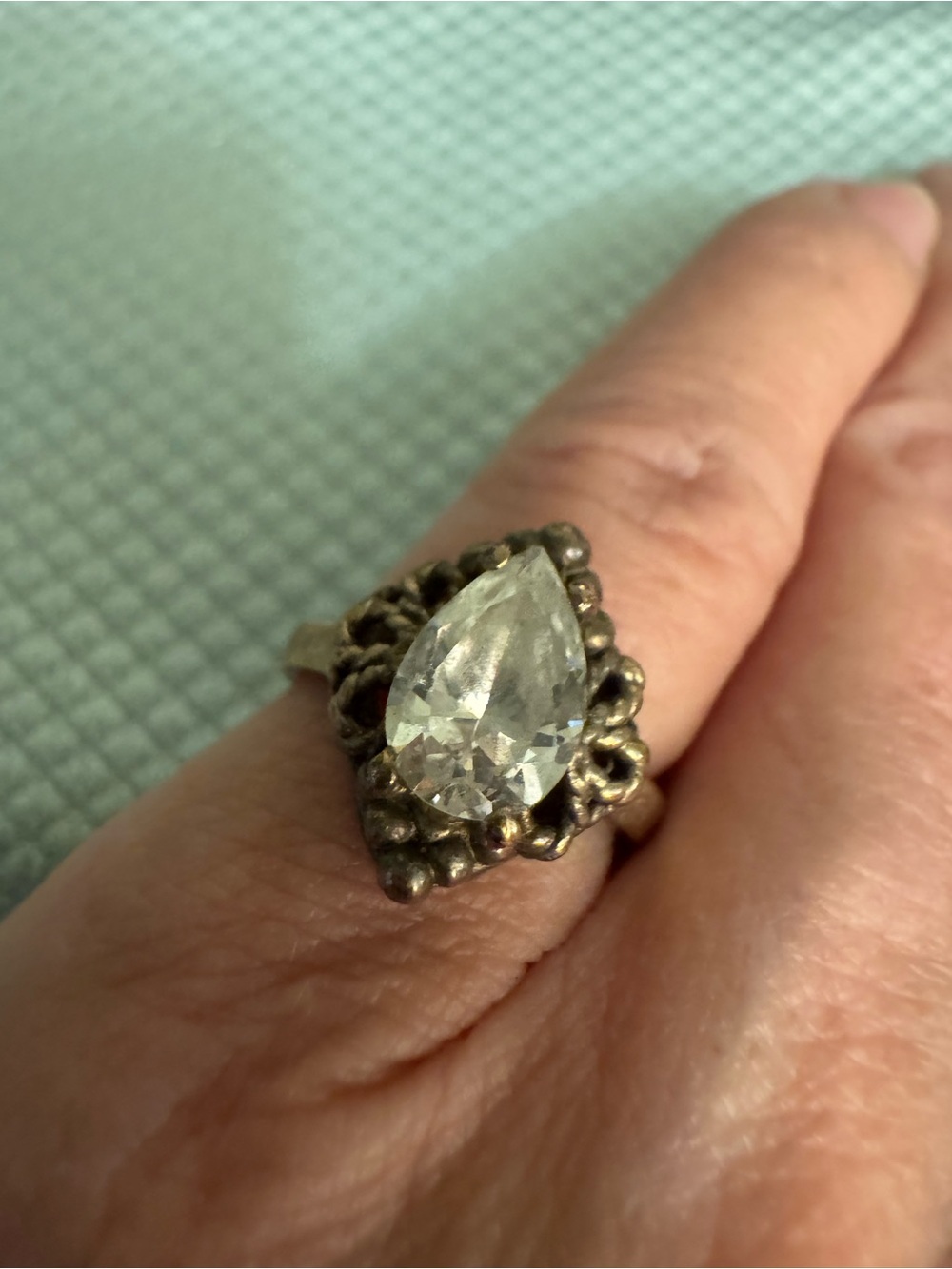 Teardrop Clear Crystal Ring in Sterling Silver